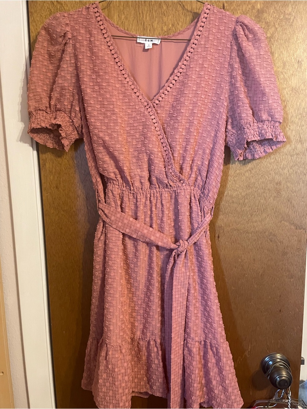 Pink Textured Wrap Dress